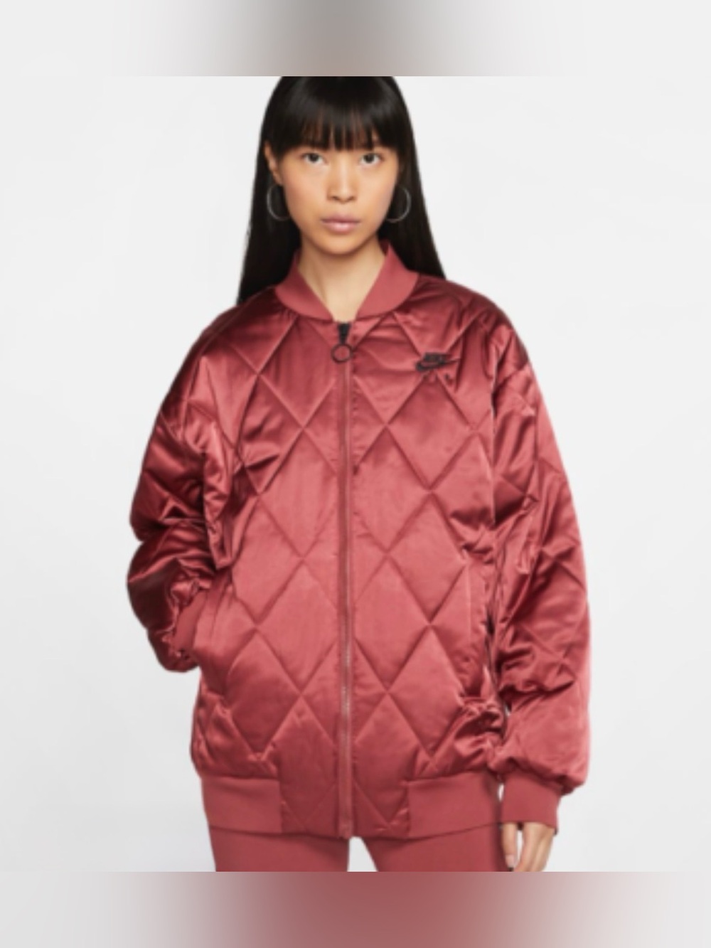 Nike Quilted Satin Bomber Jacket - Burgundy